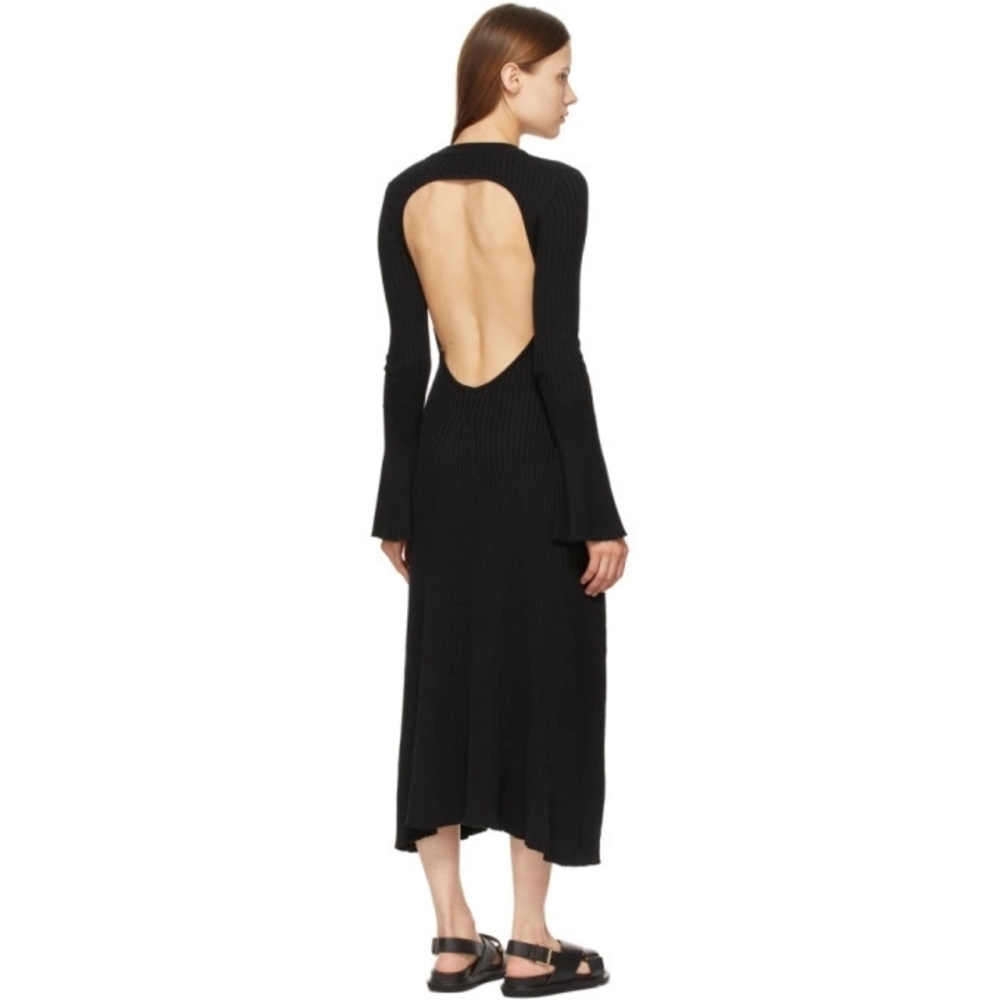 Anna Quan Isla Black Long Sleeve Ribbed Cotton Knit Dress NWT 8 - Picture 2 of 13